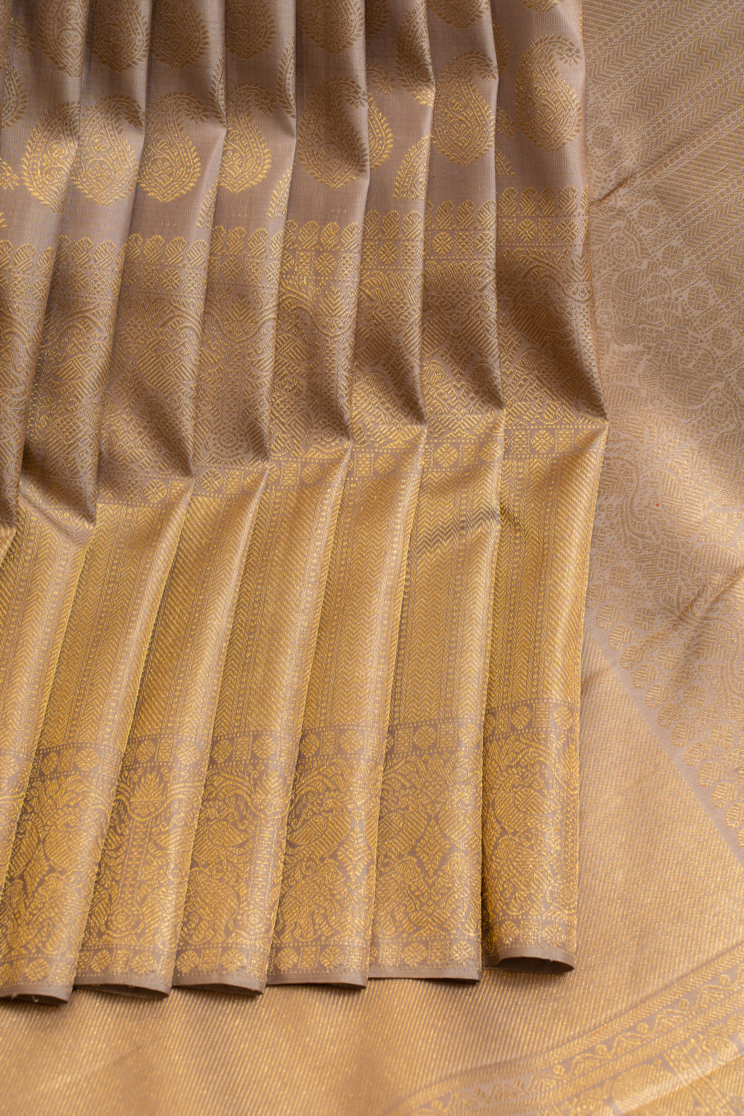 Celadon gold paisley pure zari Kanchipuram silk saree