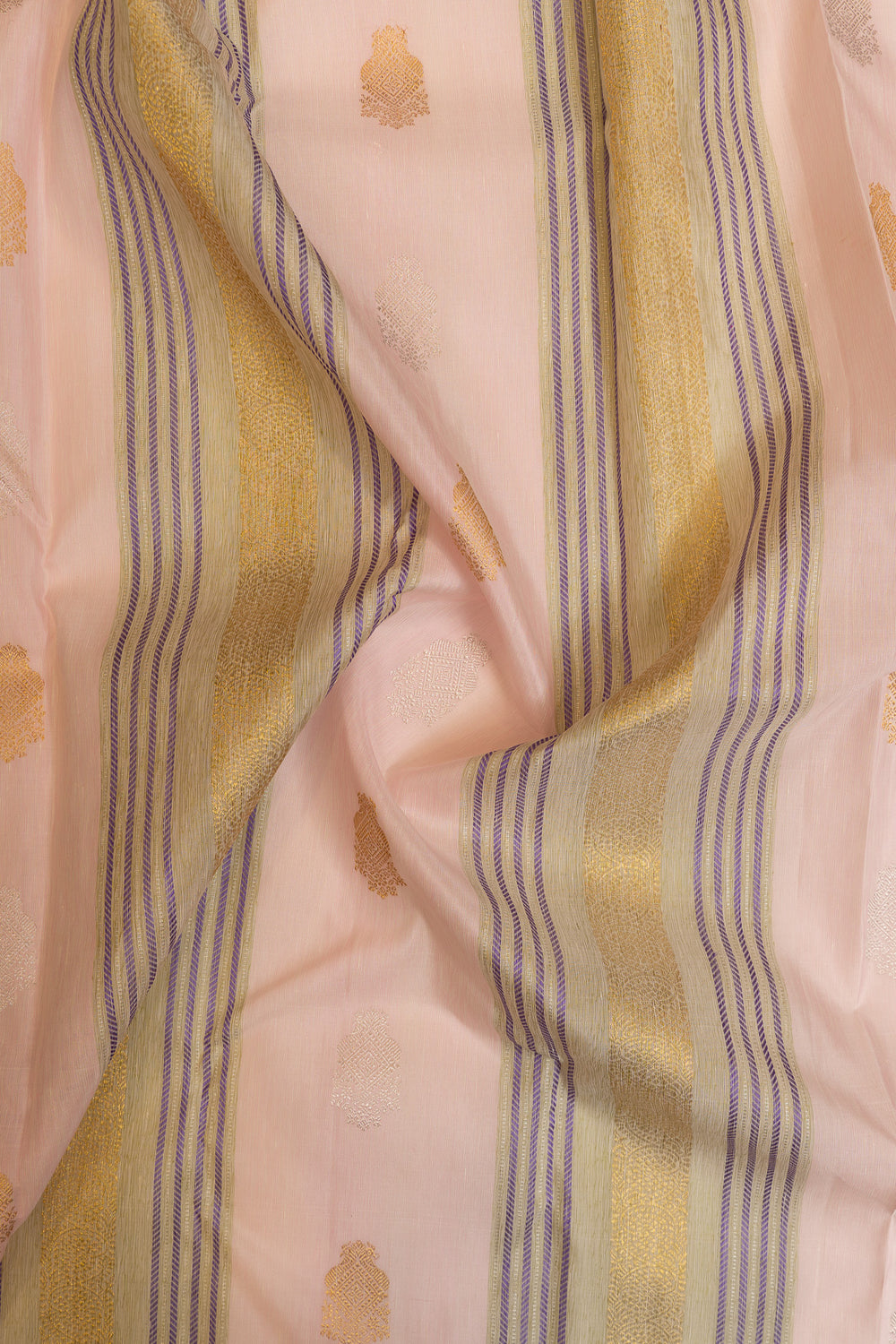 Peach linen Kanchipuram  pure silk saree