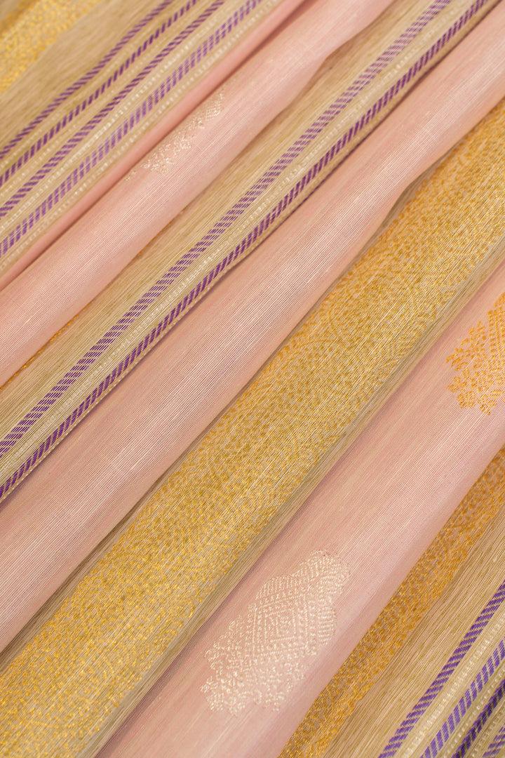 Peach linen Kanchipuram  pure silk saree