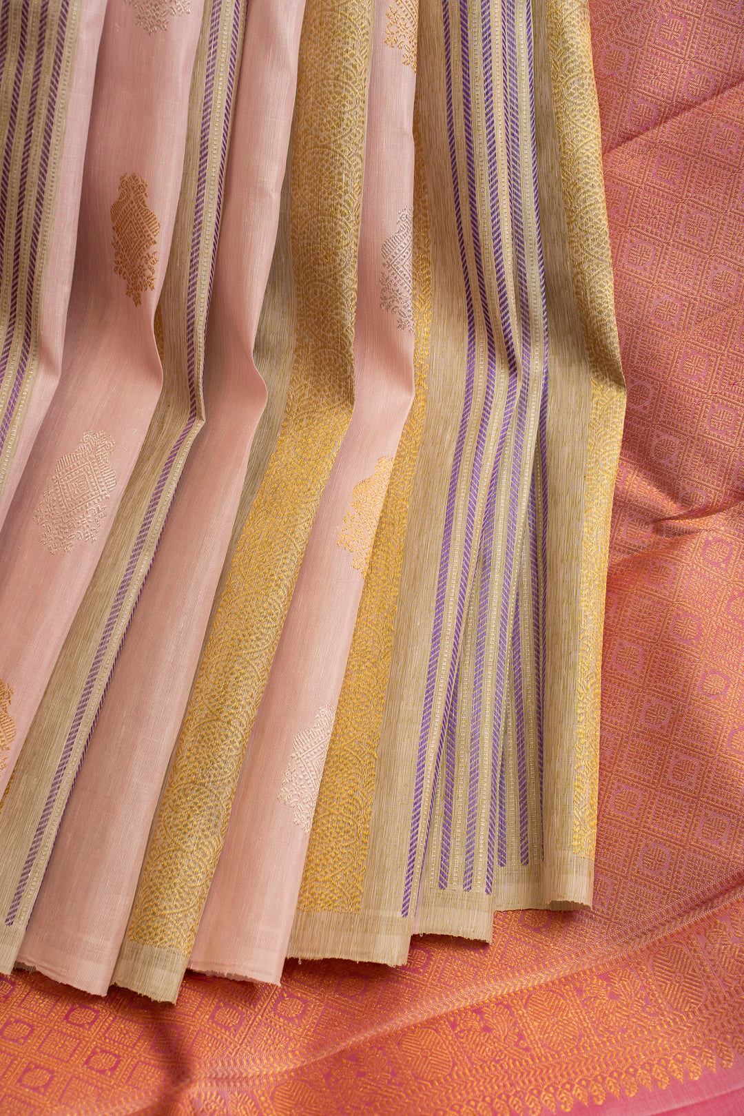 Peach linen Kanchipuram  pure silk saree