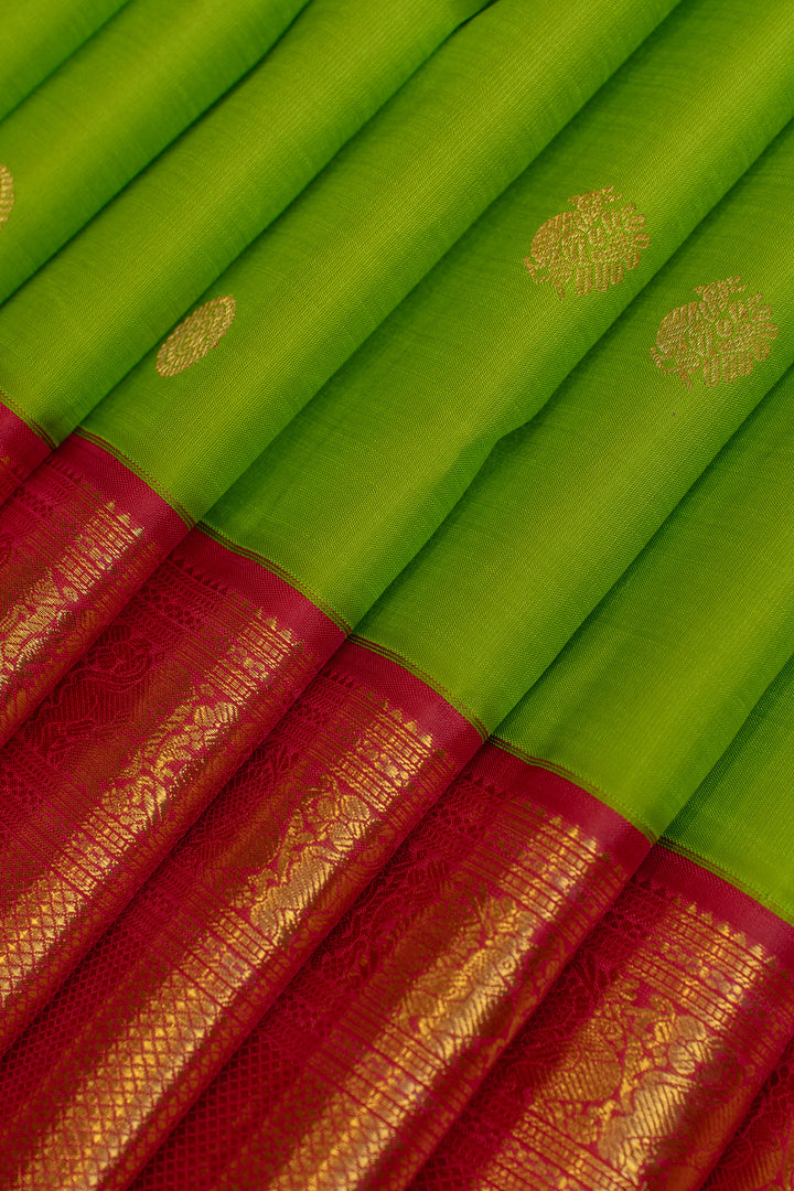 Parrot green traditional pure Kanchipuram silk saree