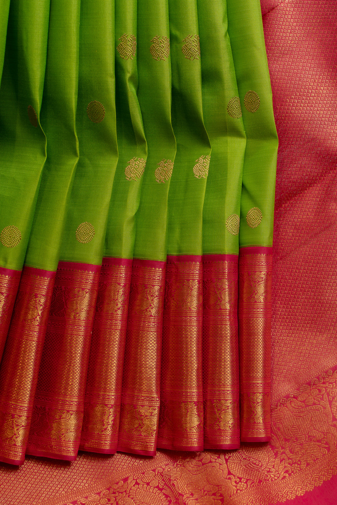 Parrot green traditional pure Kanchipuram silk saree