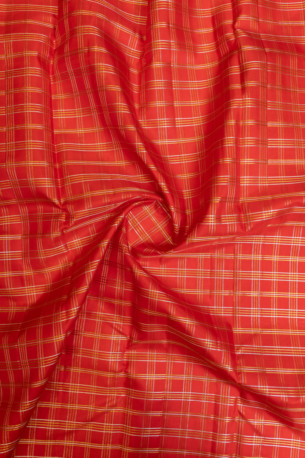 Red zari checks pure Kanchipuram silk saree