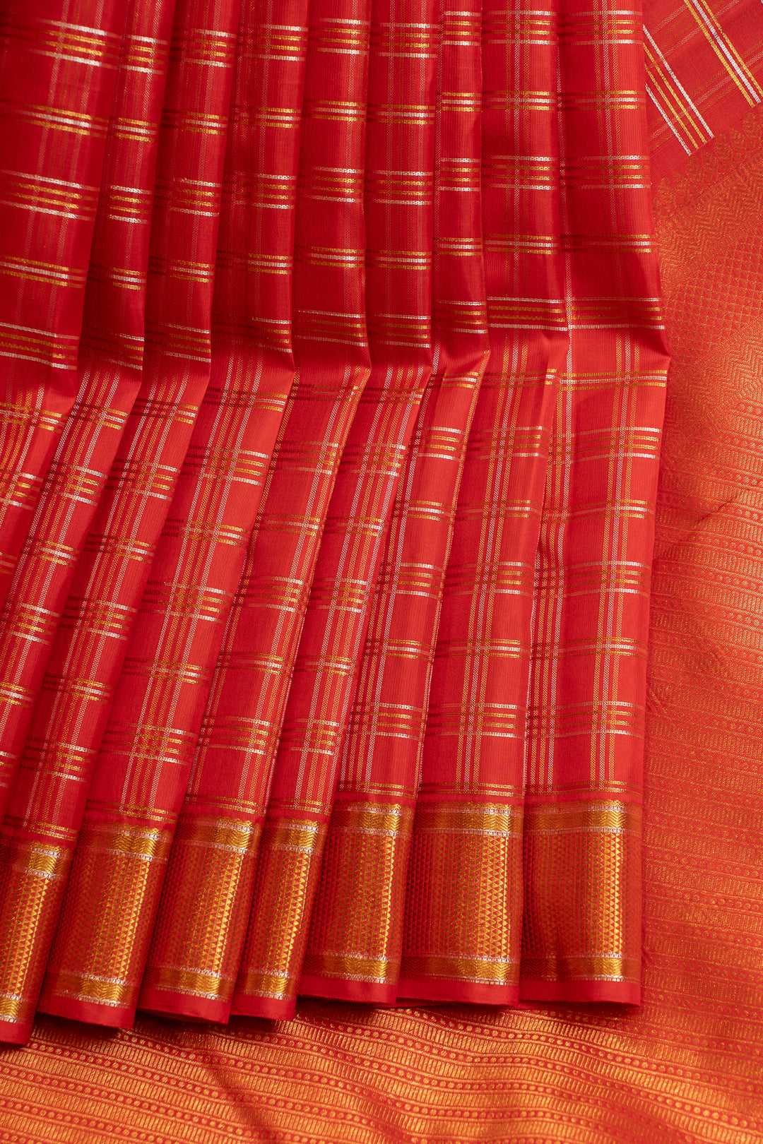 Red zari checks pure Kanchipuram silk saree