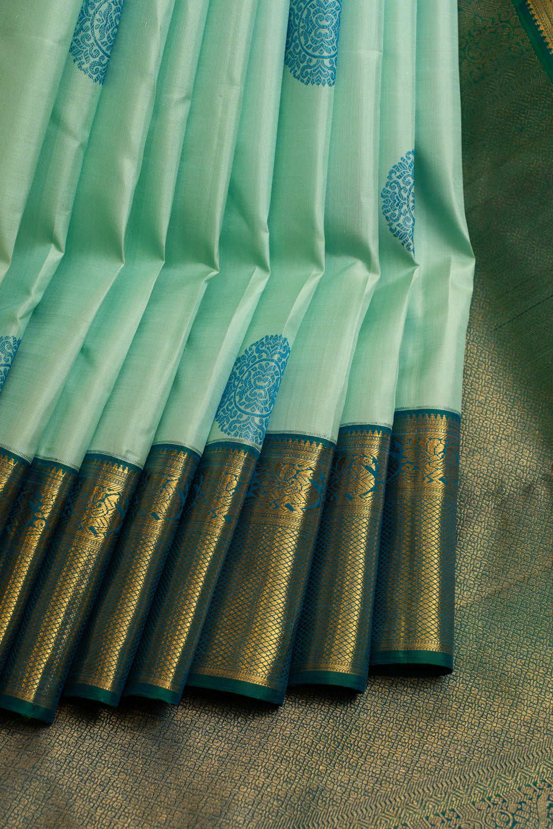 Turquoise blue traditional pure Kanchipuram silk saree