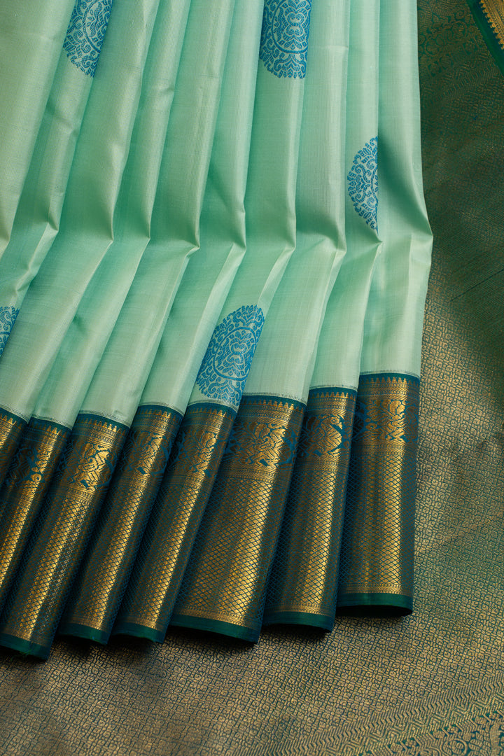 Turquoise blue traditional pure Kanchipuram silk saree