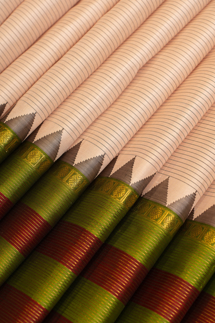 Pastel pink stripes pure Kanchipuram silk saree