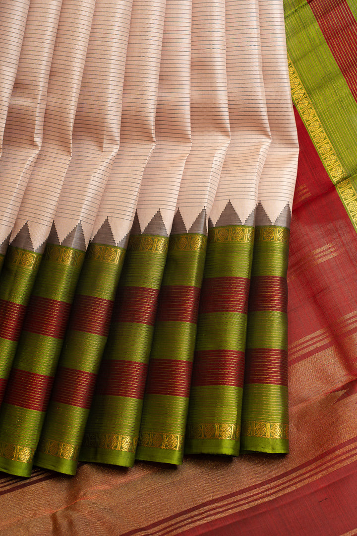 Pastel pink stripes pure Kanchipuram silk saree