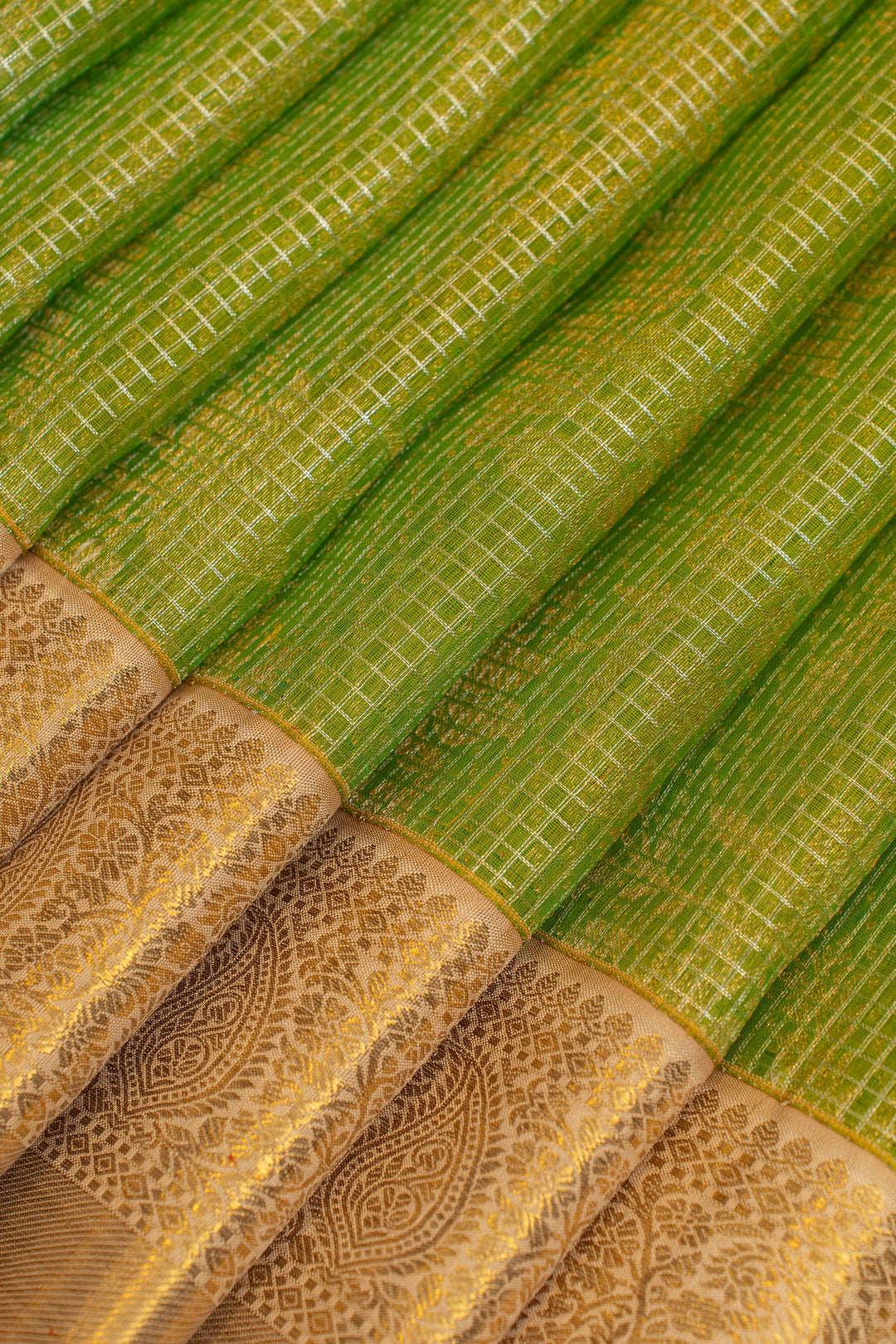 Green Kora Kanchipuram zari checks  pure silk saree