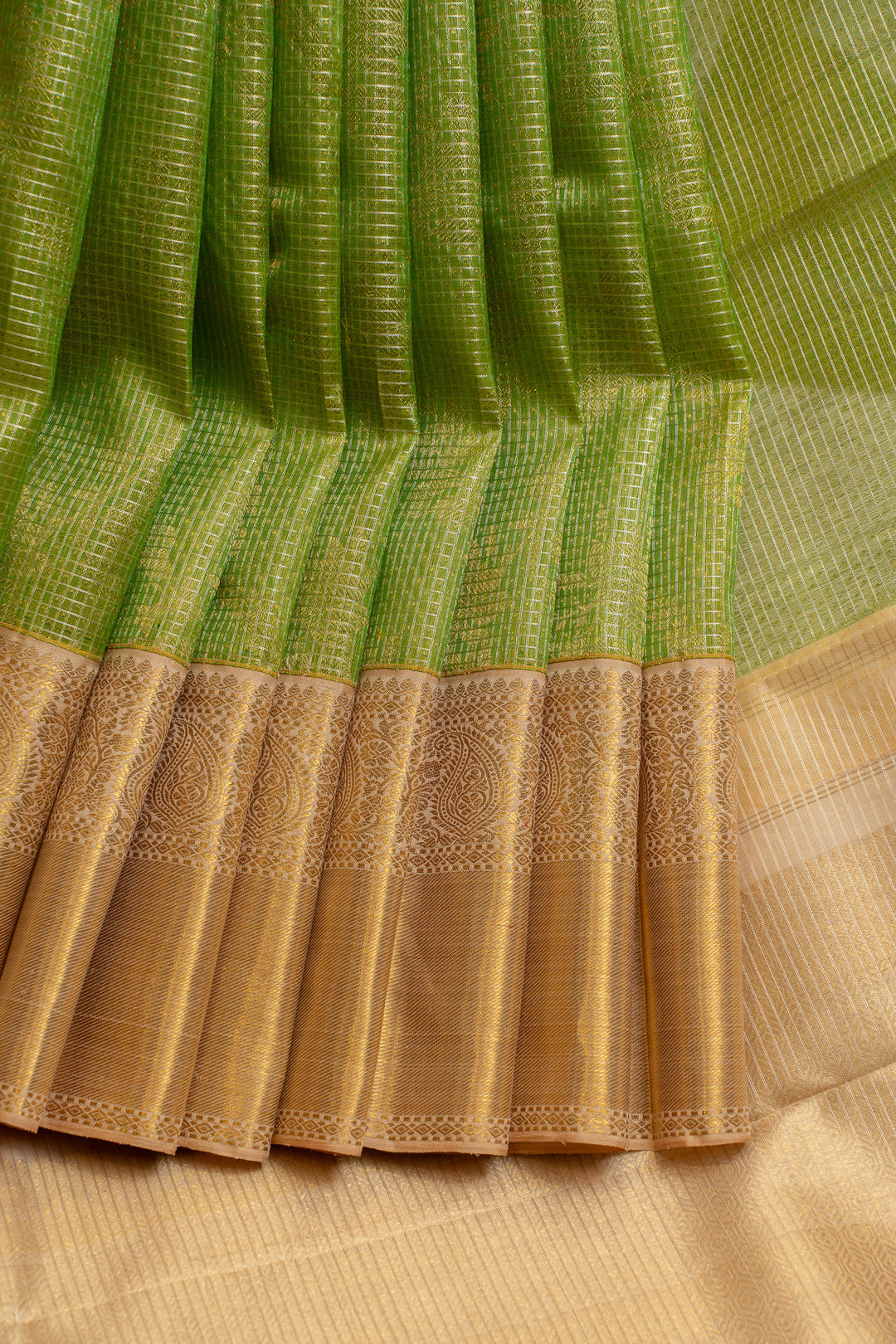 Green Kora Kanchipuram zari checks  pure silk saree