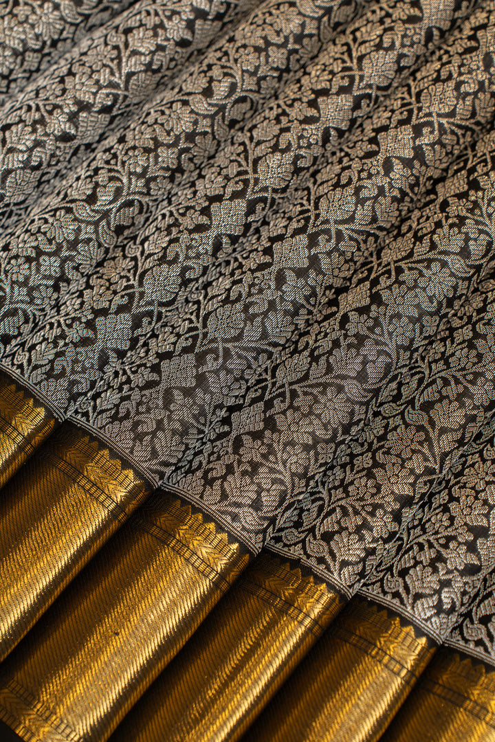 Black and silver brocade pure Kanchipuram silk saree