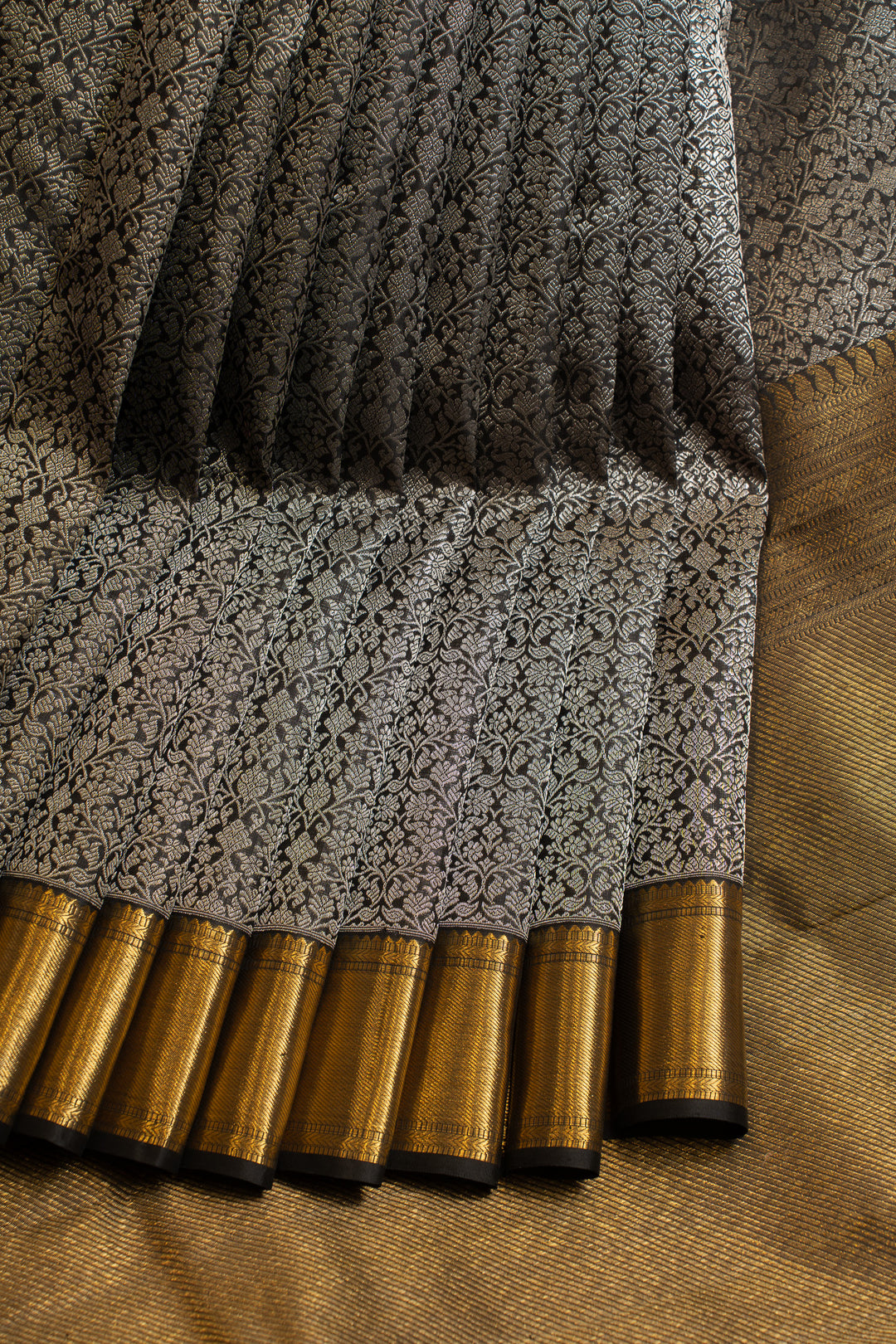 Black and silver brocade pure Kanchipuram silk saree