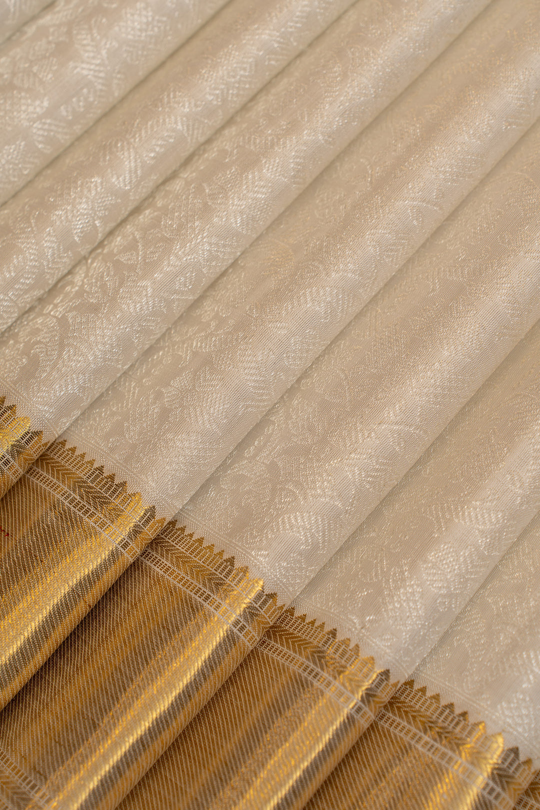 Pearl white and gold brocade pure Kanchipuram silk saree