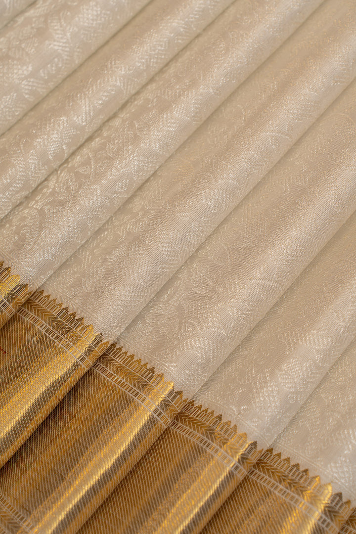 Pearl white and gold brocade pure Kanchipuram silk saree