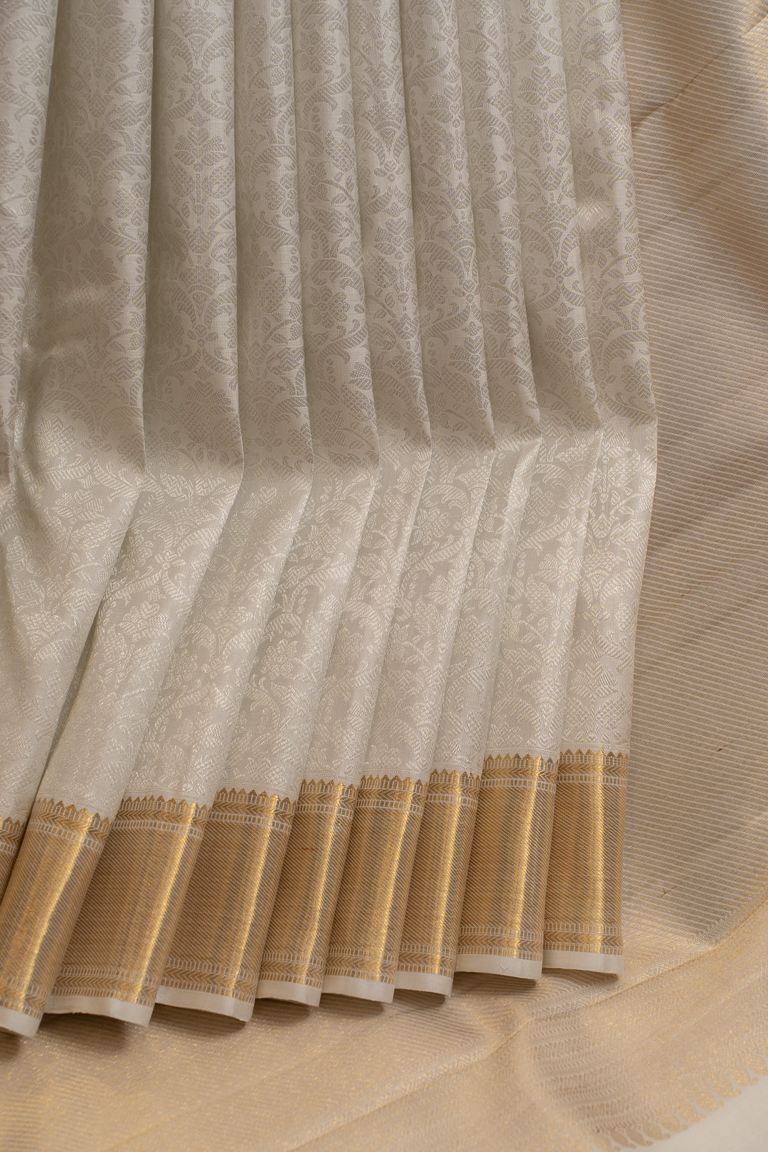 Pearl white and gold brocade pure Kanchipuram silk saree