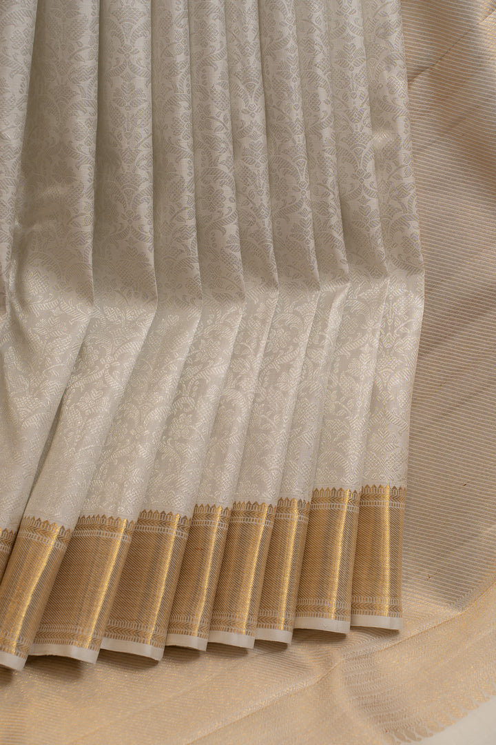 Pearl white and gold brocade pure Kanchipuram silk saree