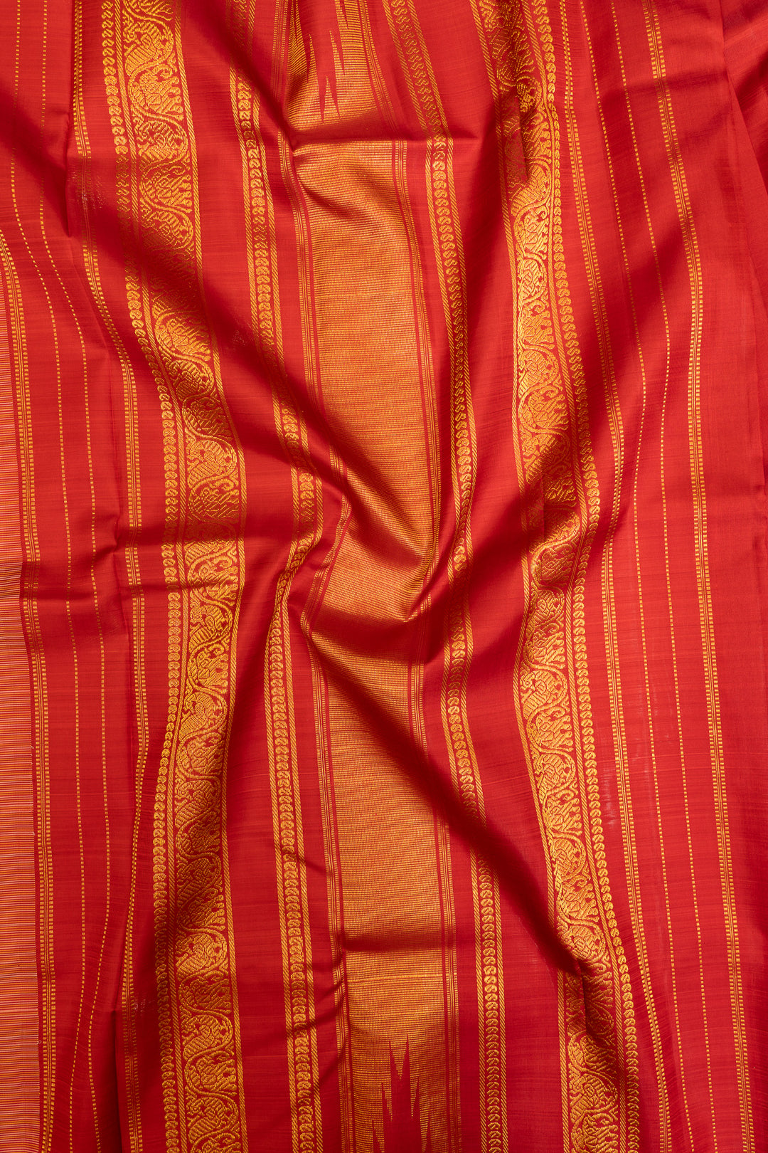 Beige and orange checks pure Kanchipuram silk saree