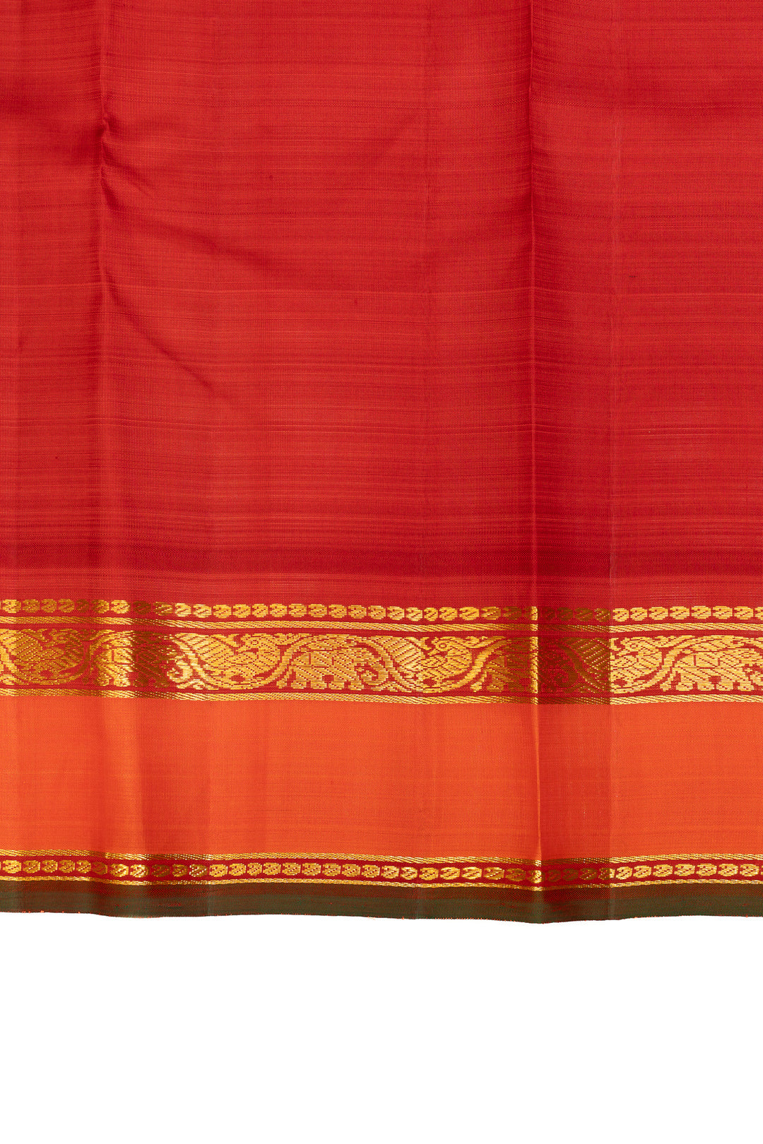 Beige and orange checks pure Kanchipuram silk saree