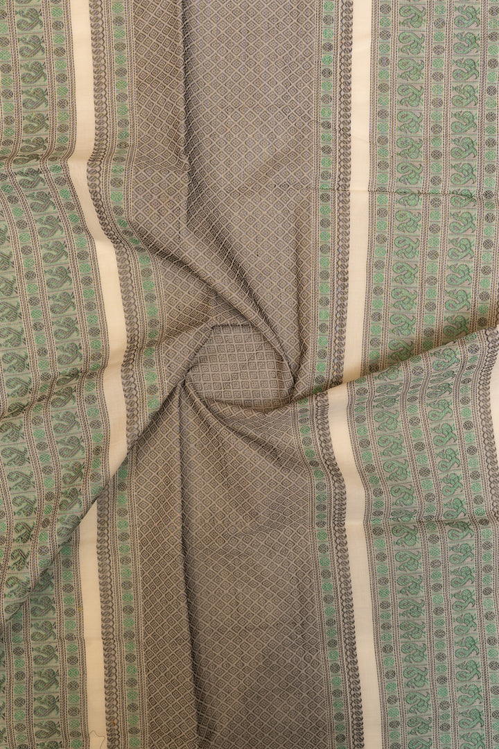 Pearl white threadwork pure handloom cotton saree