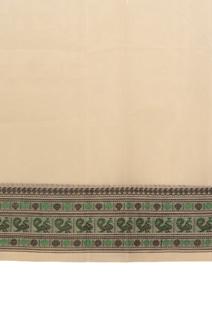 Pearl white threadwork pure handloom cotton saree