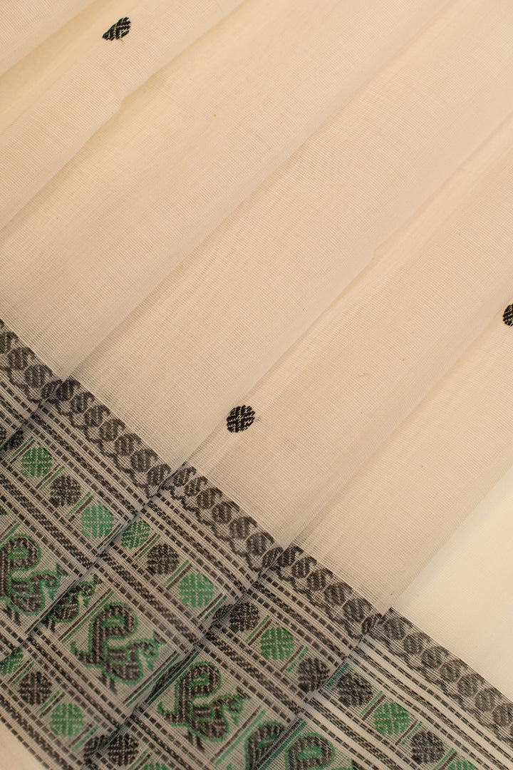 Pearl white threadwork pure handloom cotton saree