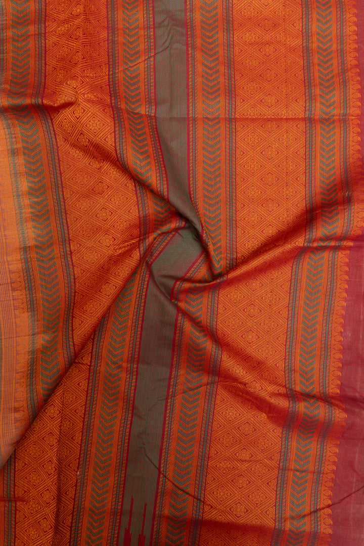 Grey and maroon threadwork pure handloom cotton saree