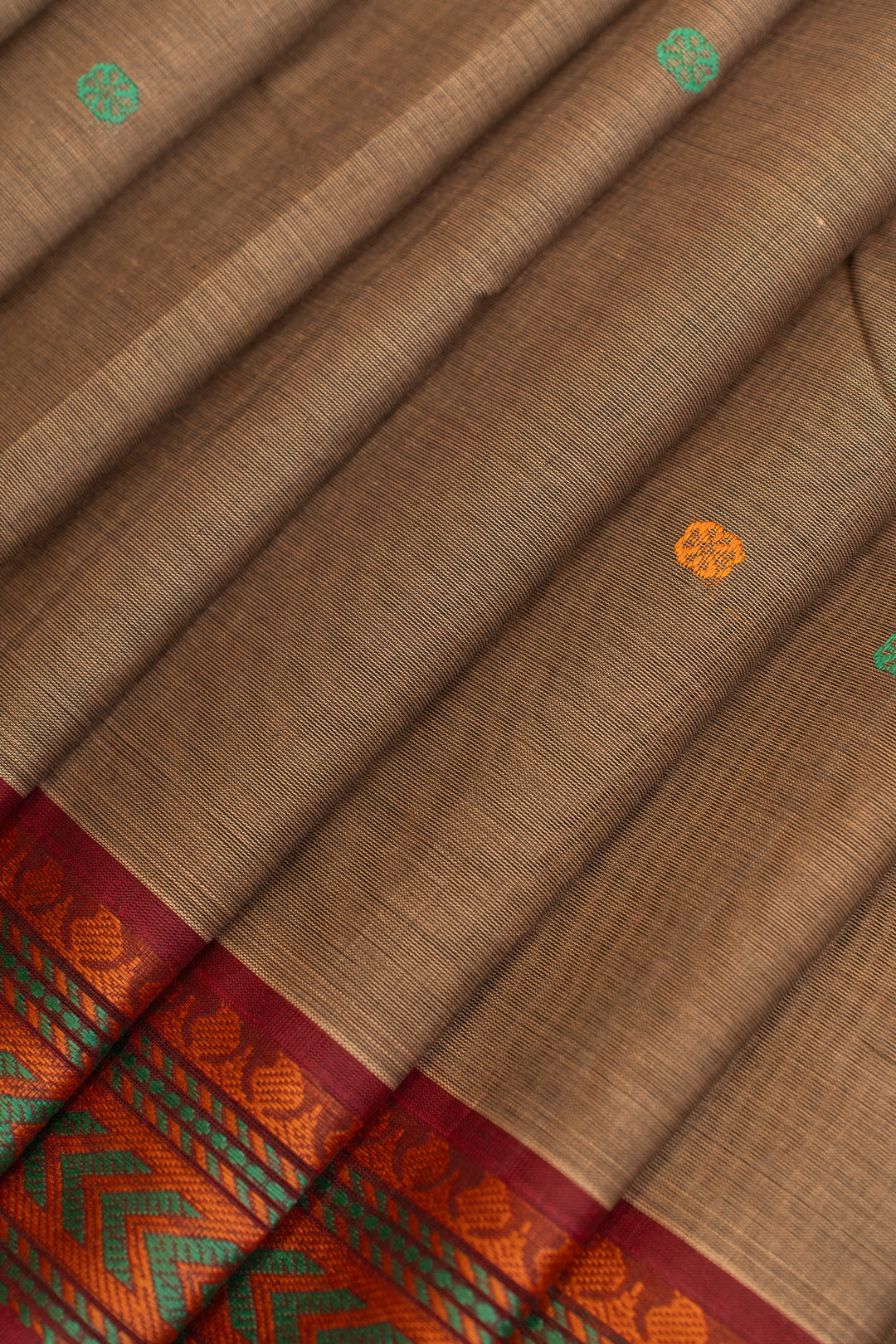 Grey and maroon threadwork pure handloom cotton saree