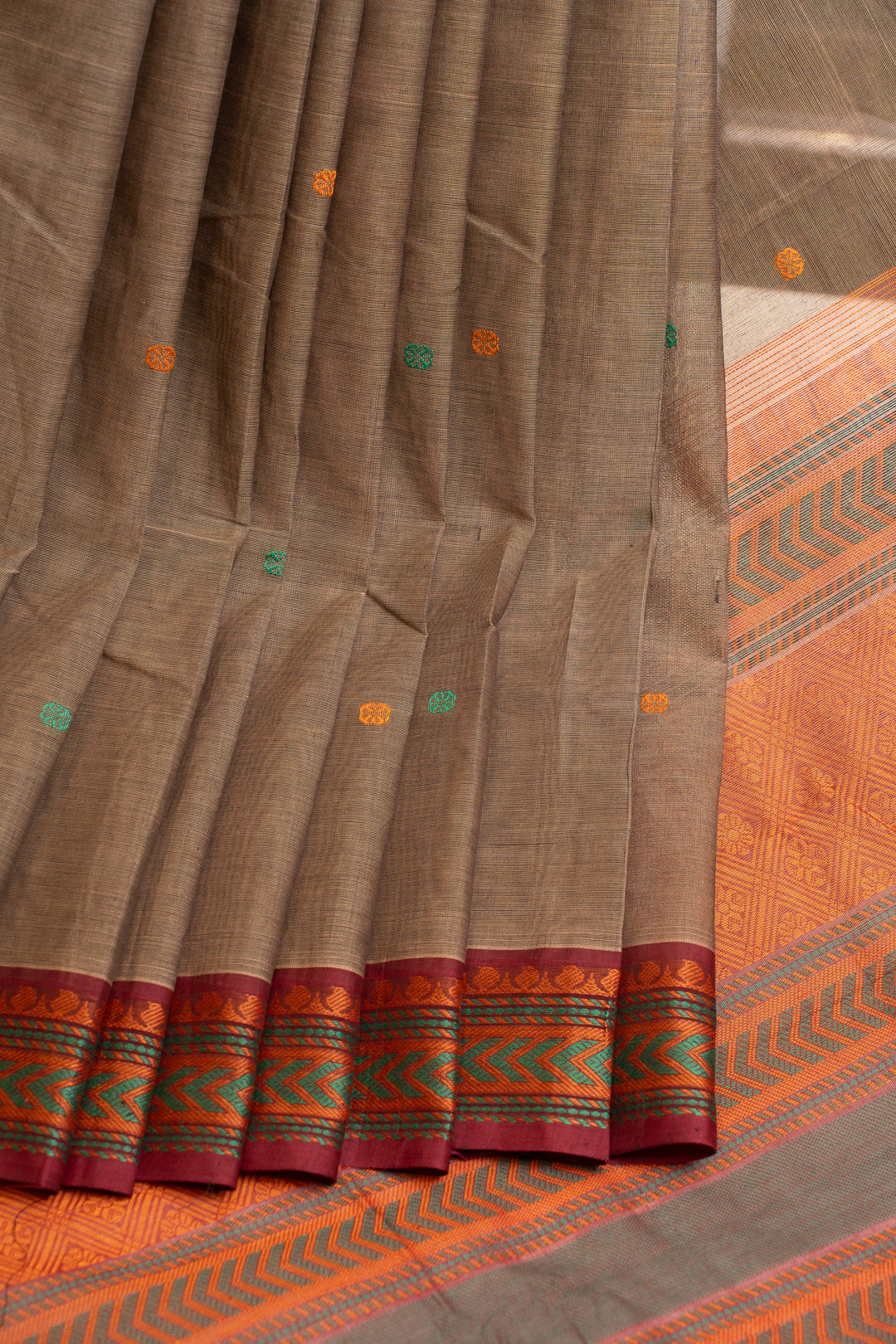 Grey and maroon threadwork pure handloom cotton saree