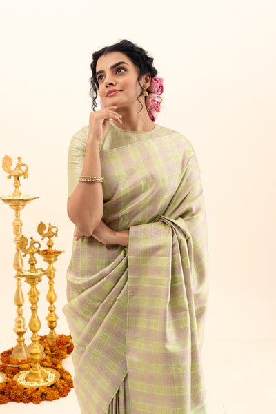 Mint Green Brocade Pure Kanchipuram Silk Saree