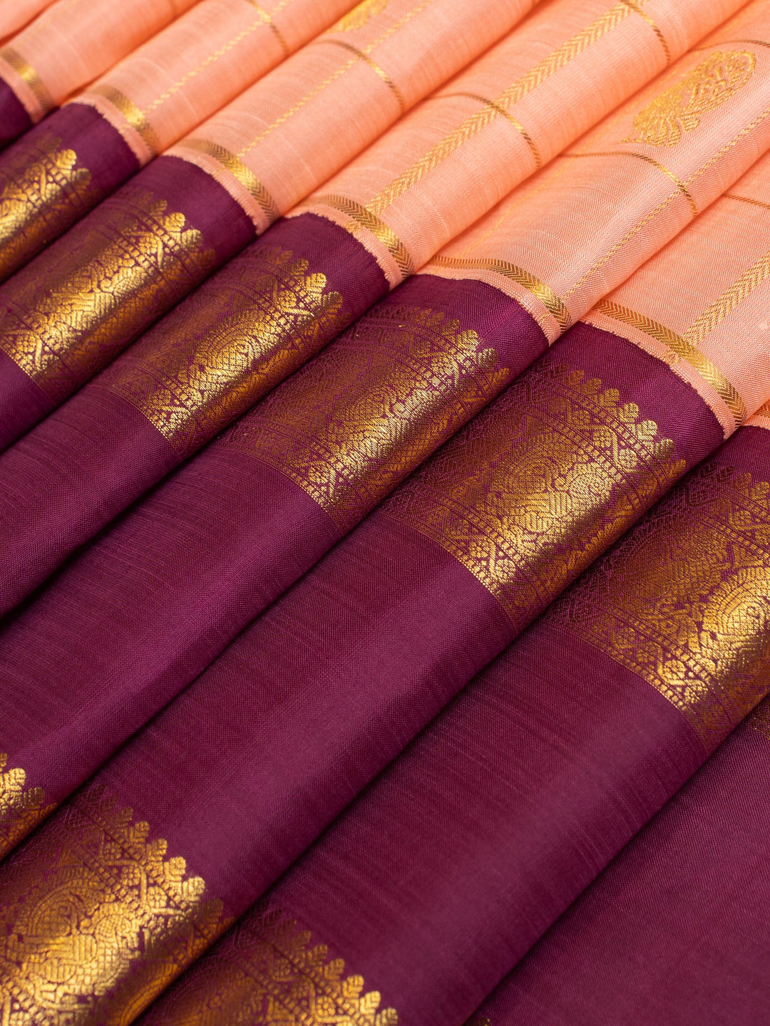 Pink and purple rettai pettu checks Kanchipuram silk saree