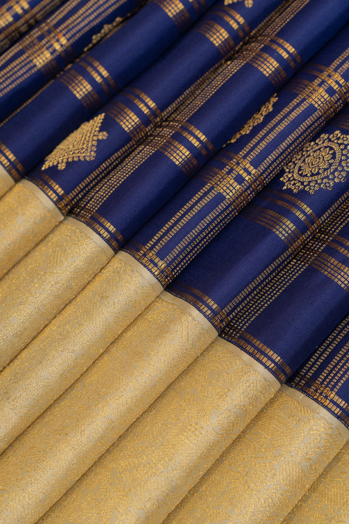 Regal Blue and Ivory pure Kanchipuram Silk Saree