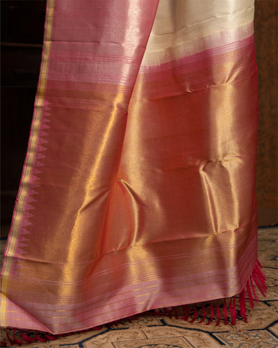 Three Palette Brocade Pure Kanchipuram Silk Sari - Clio Silks