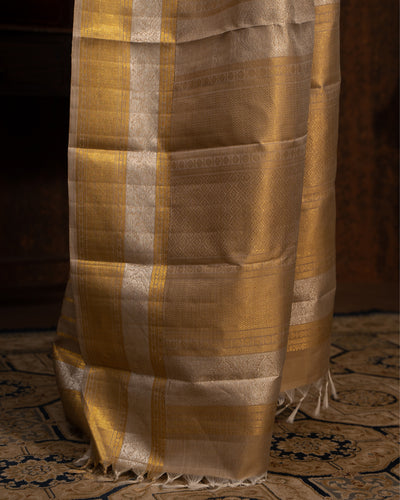 Metallic Gold Pure Zari stripes Pure Kanchipuram Silk Sari - Clio Silks