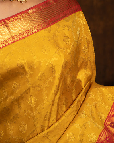 Tuscany Yellow Pure Zari Paithani Kanchipuram Silk Saree - Clio Silks