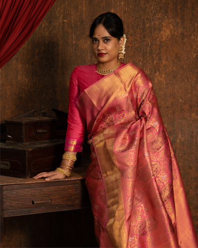 Pink Concept Banaras Pure Zari Kanchipuram Silk Saree - Clio Silks