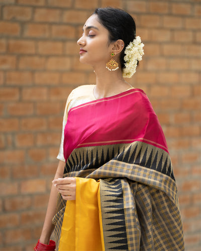 Black Checks Pure Zari Kanchipuram Silk Saree - Clio Silks