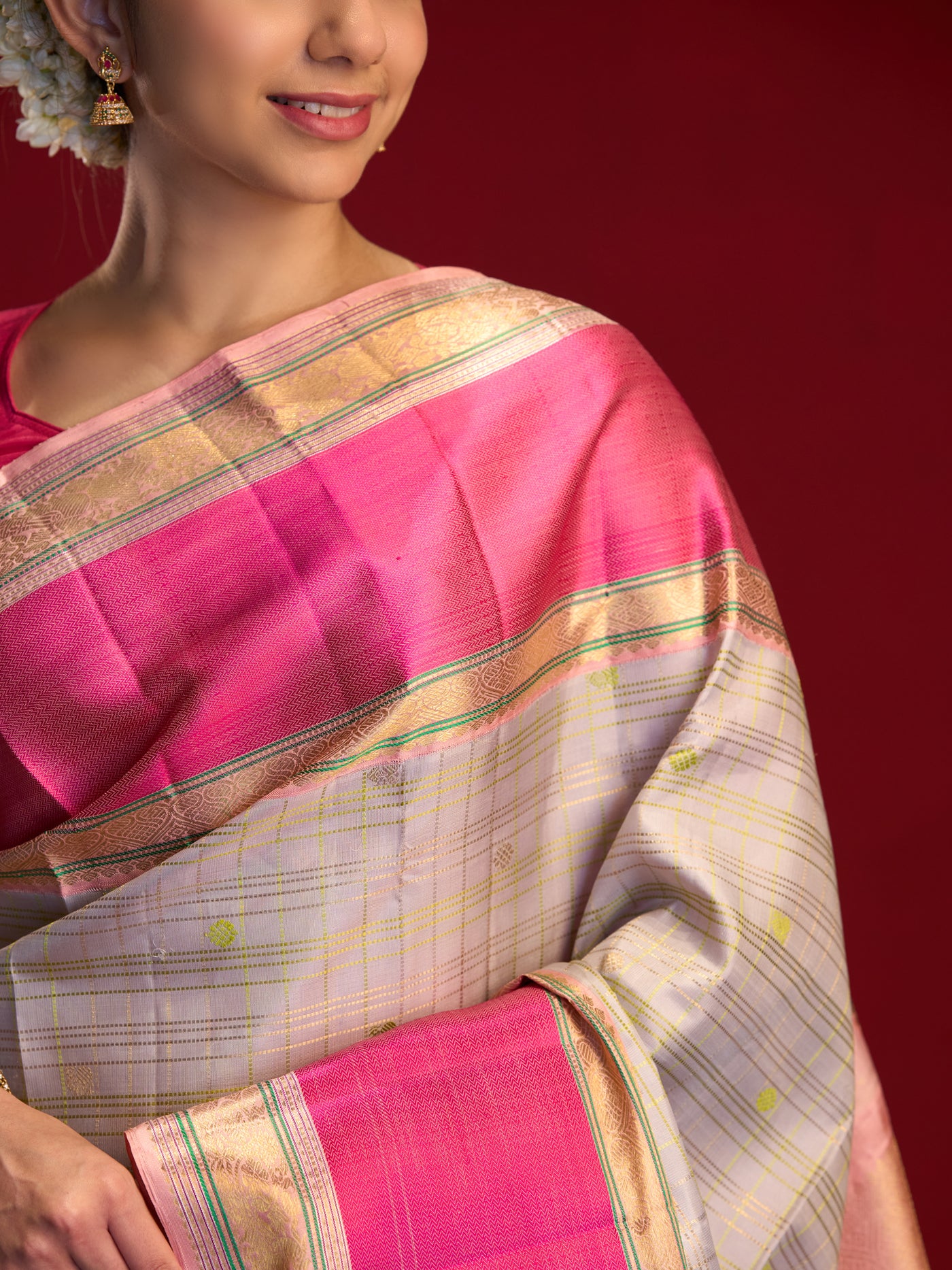 Grey silver pure zari Kanchipuram silk saree