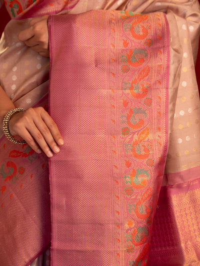 Dusty pink Paithani pure zari kanjivaram silk saree