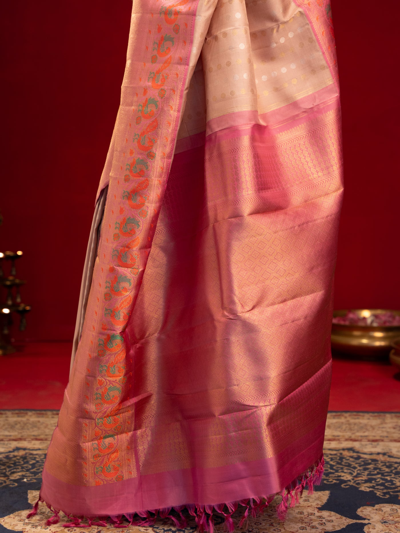 Dusty pink Paithani pure zari kanjivaram silk saree