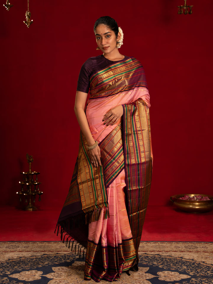 Blush pink classic pure Kanchipuram silk saree