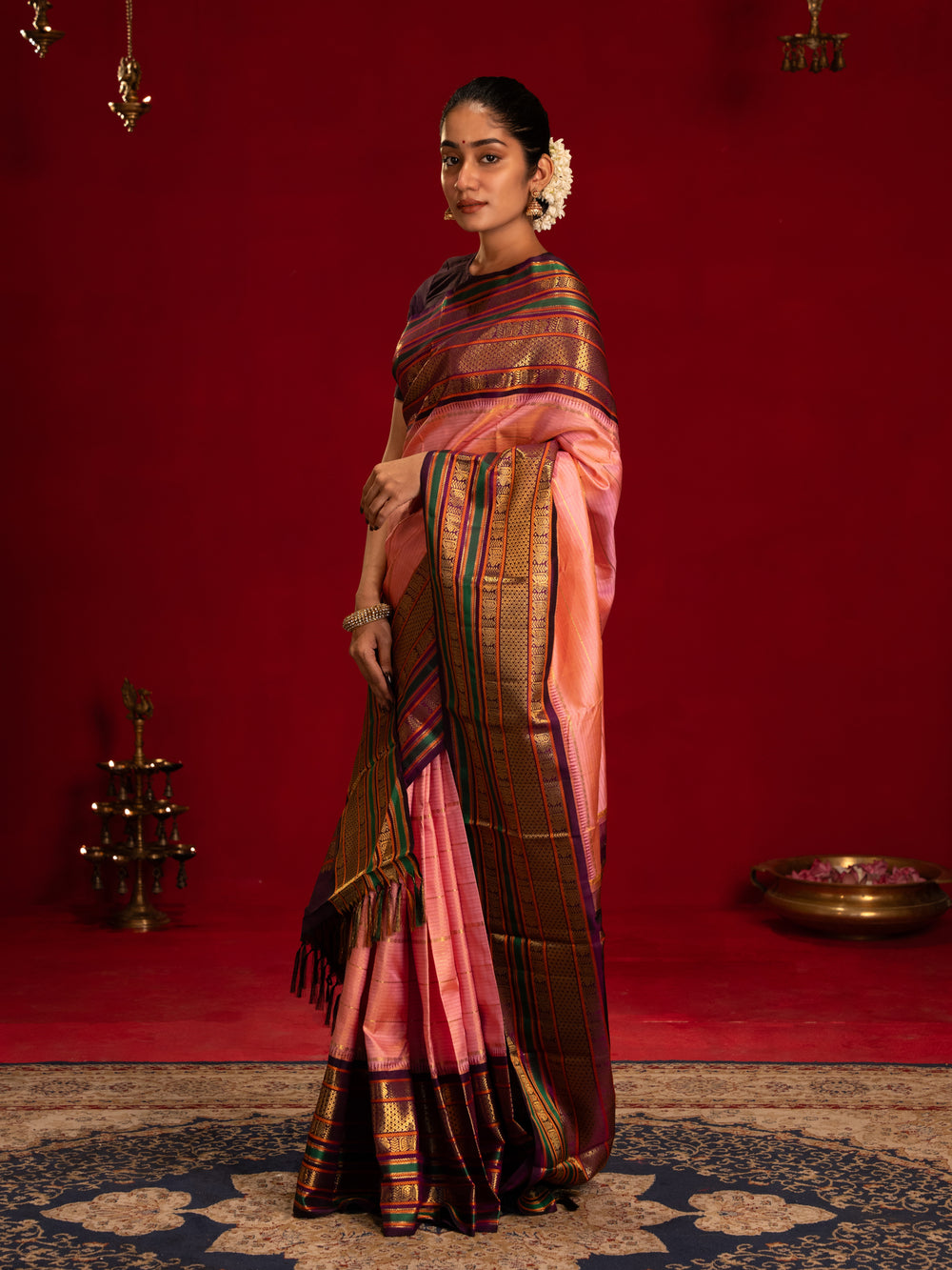 Blush pink classic pure Kanchipuram silk saree