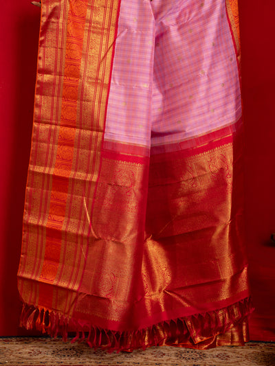 Lilac and red pure zari Kanchipuram silk saree