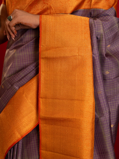 Lilac purple and orange pure zari Kanchipuram silk saree