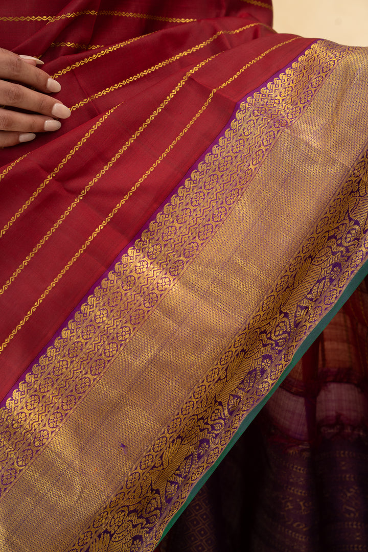 Maroon Stripes Pure Kanchipuram Silk Saree - Clio Silks