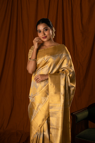 Gold and silver tissue ettu kol pure zari Kanchipuram silk saree