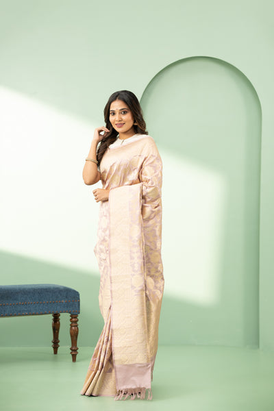 Pastel Lilac floral pure Banaras silk saree