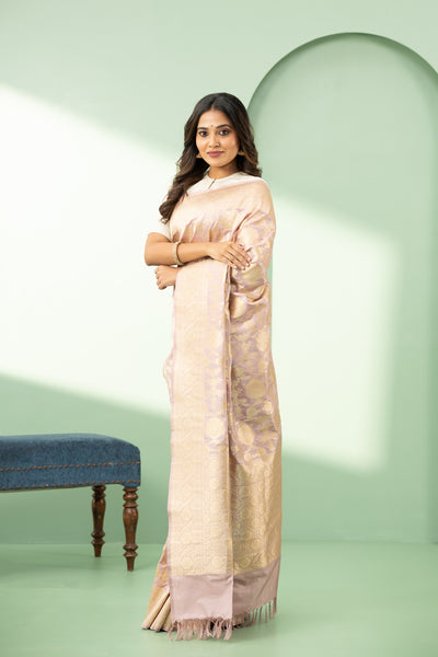 Pastel Lilac floral pure Banaras silk saree