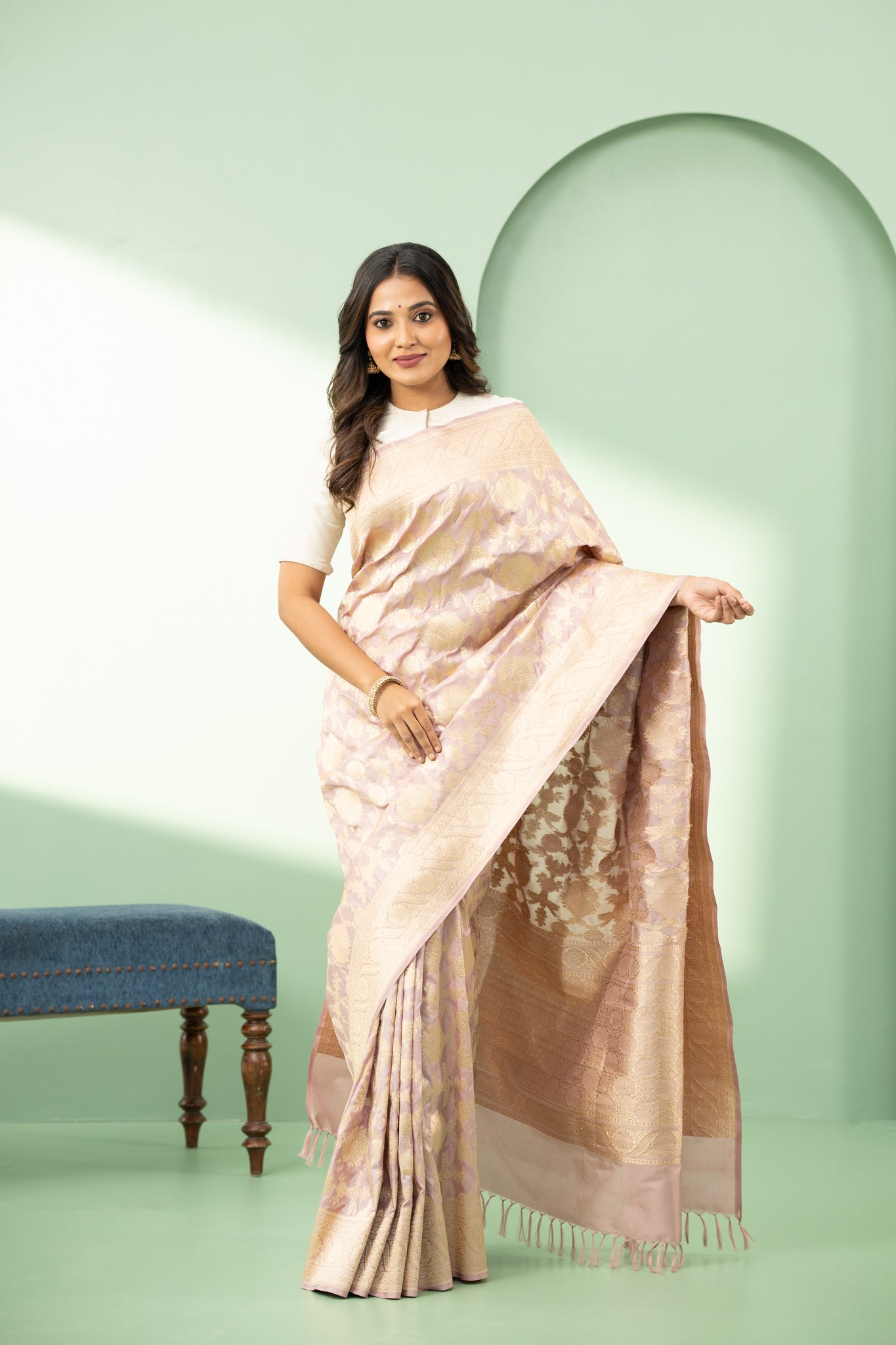 Pastel Lilac floral pure Banaras silk saree