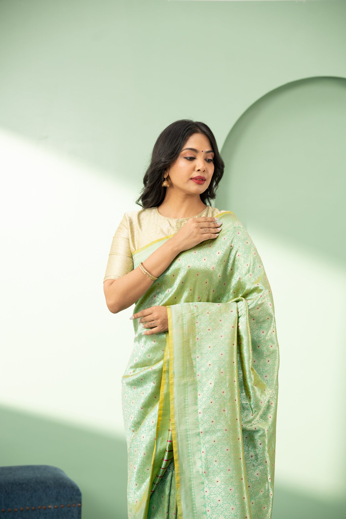 Mint green minakari brocade pure Banaras silk saree