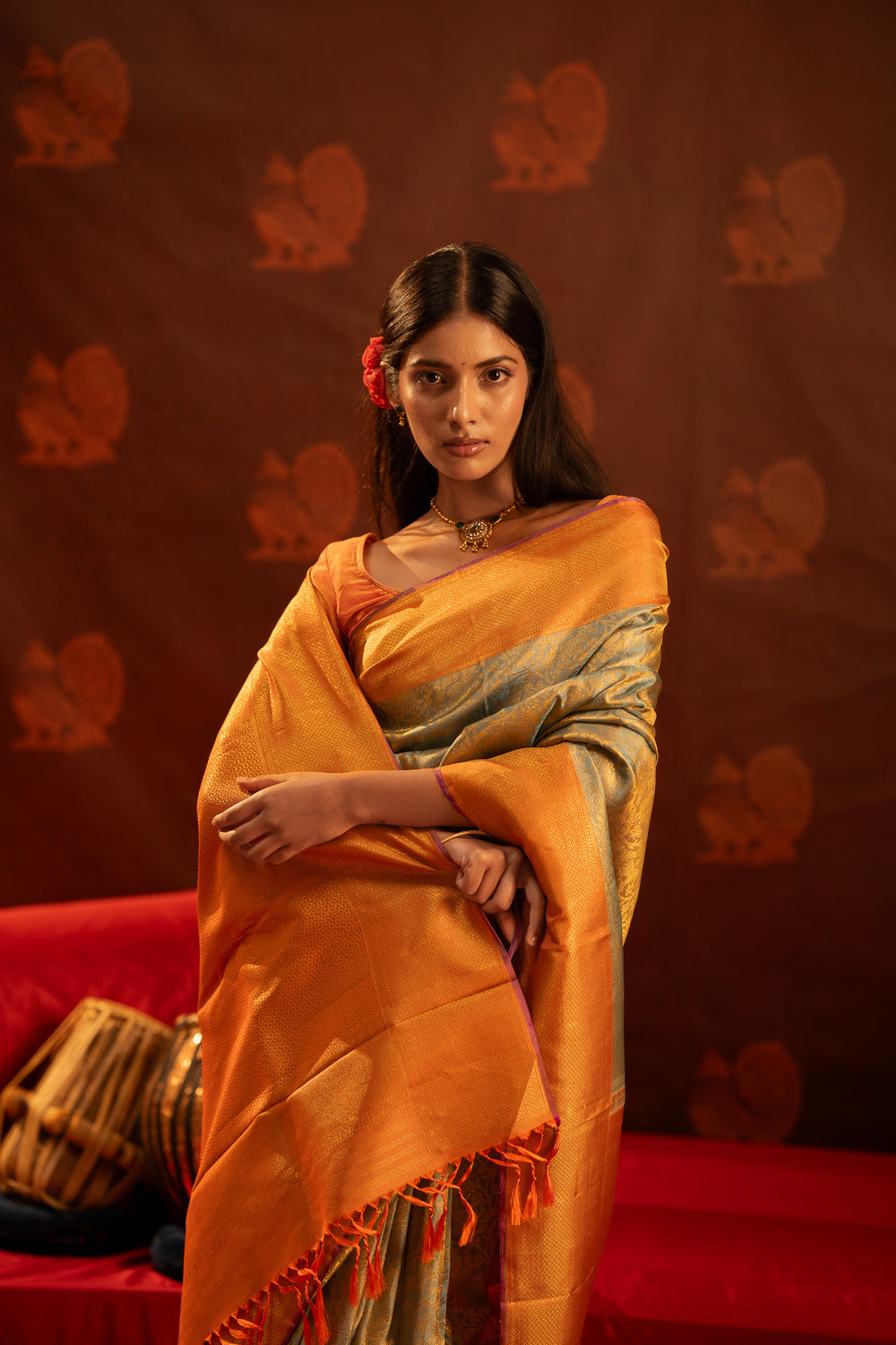 Turquoise blue vanasingaram brocade pure Kanchipuram silk saree